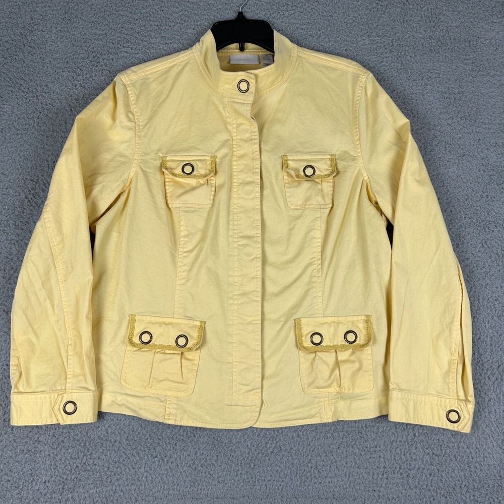 Chicos Blazer Jacket Womens 2 US Large Yellow Snap Front Military Pockets